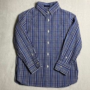 CREWCUTS Thompson Button Down Long Sleeve Navy Blue Plaid 4 - 5 Boys JCREW EUC